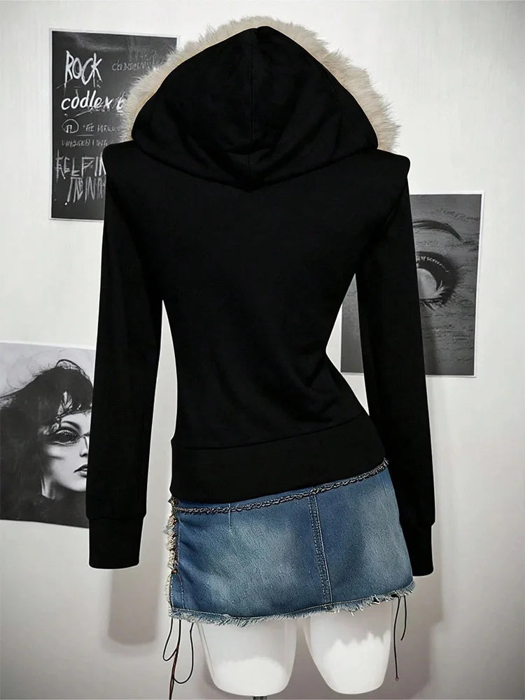 Suede Fur Hooded Zip-up
