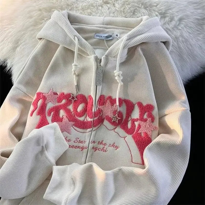 Embroidered "TROUBLE" Zip-Up