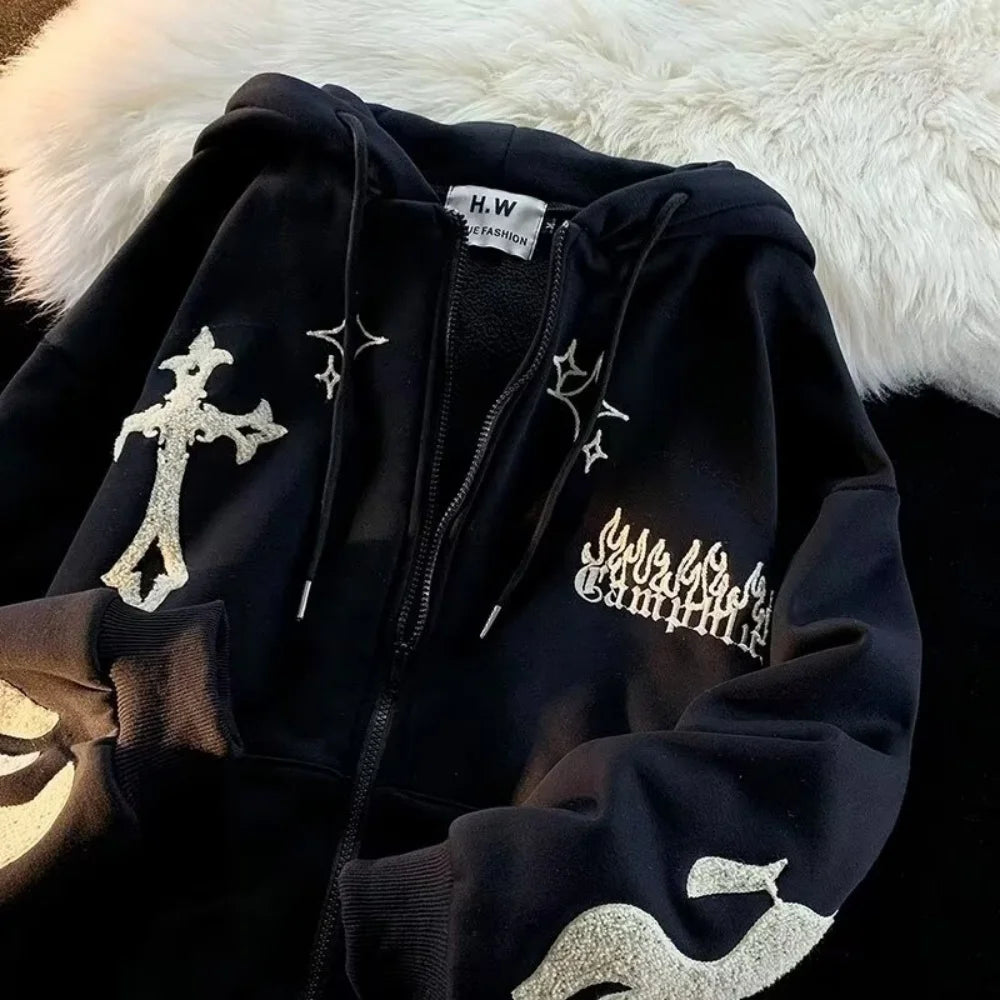 Embroidered Cross Zip-Up