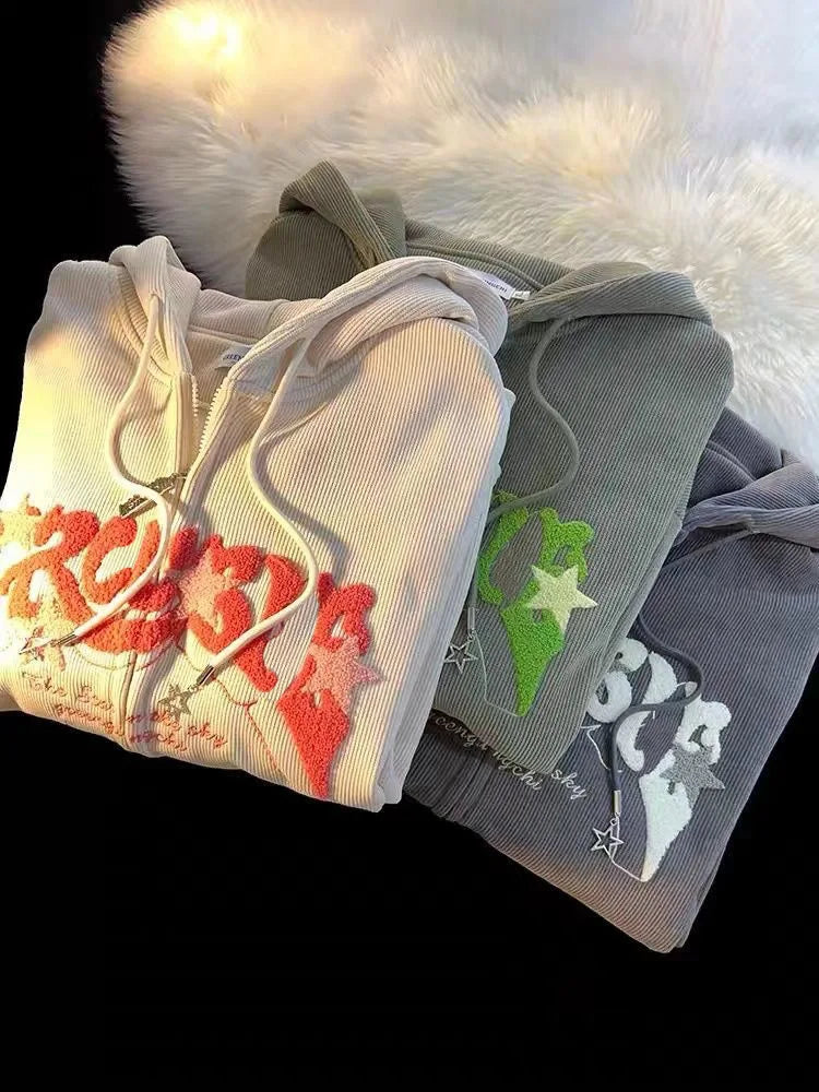 Embroidered "TROUBLE" Zip-Up
