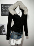 Suede Fur Hooded Zip-up