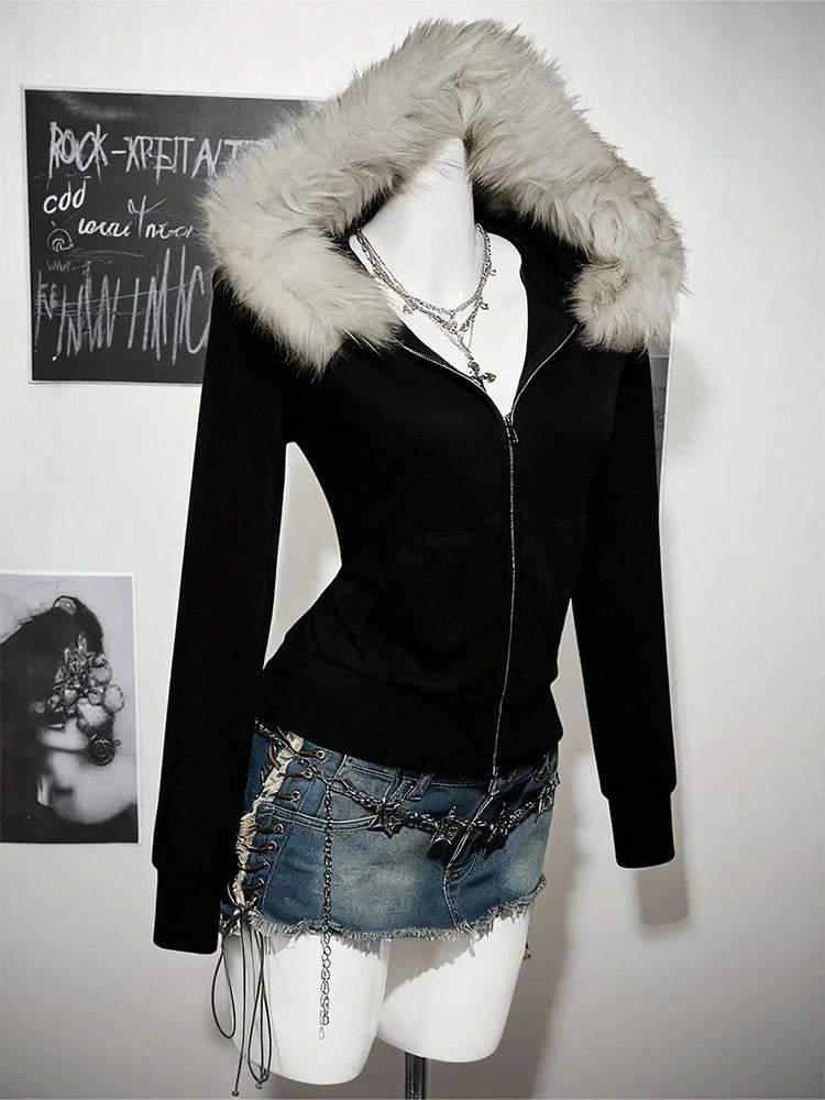 Suede Fur Hooded Zip-up
