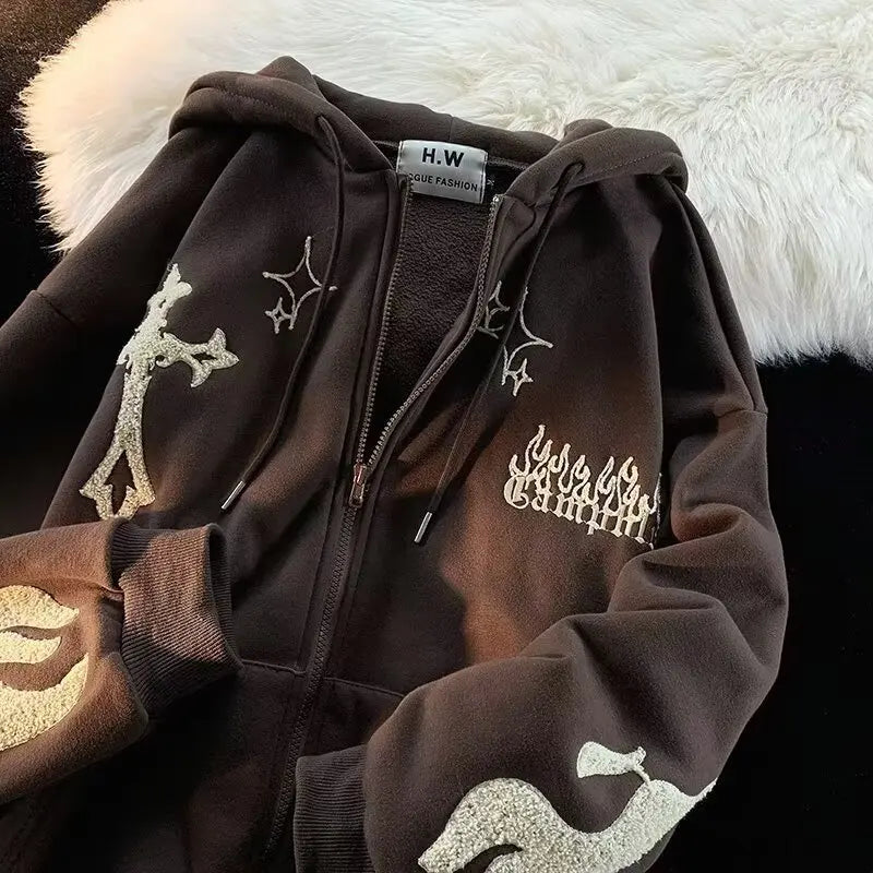 Embroidered Cross Zip-Up