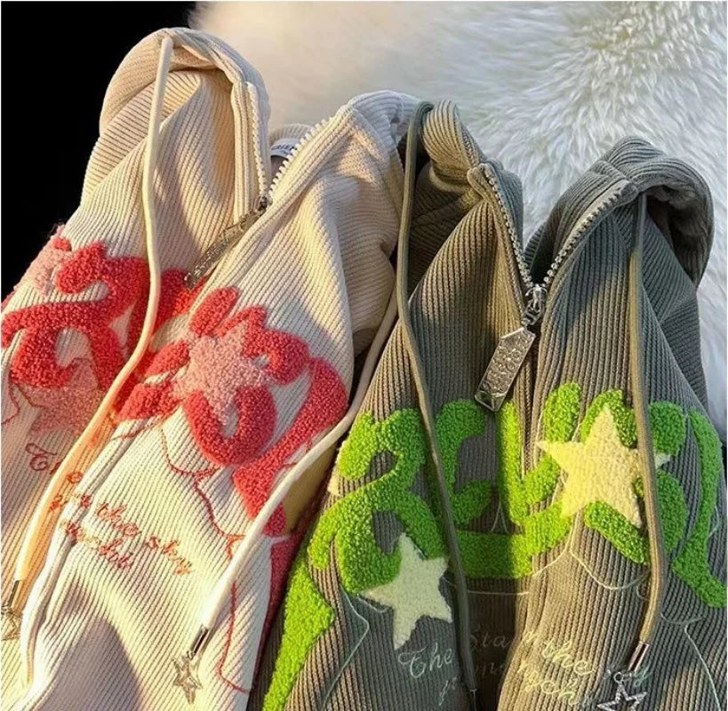 Embroidered "TROUBLE" Zip-Up