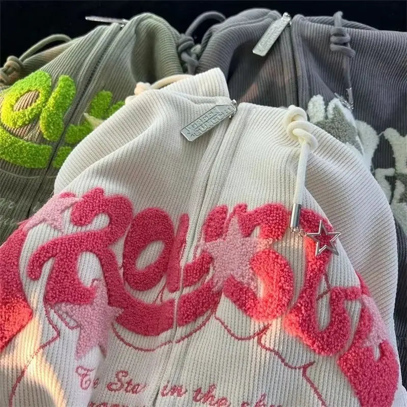 Embroidered "TROUBLE" Zip-Up