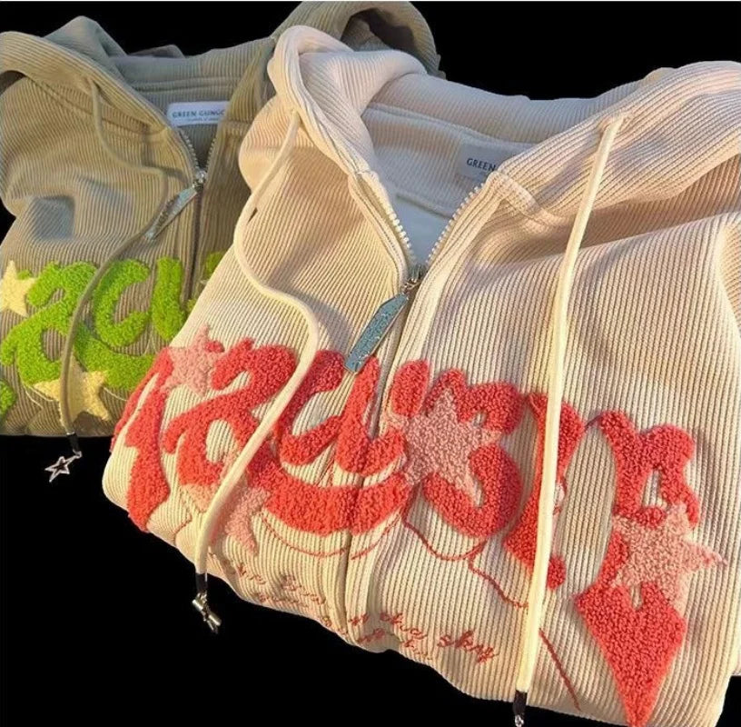Embroidered "TROUBLE" Zip-Up