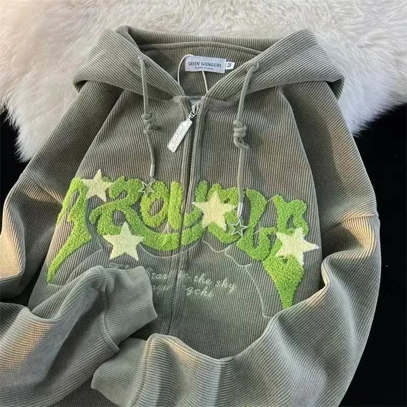 Embroidered "TROUBLE" Zip-Up