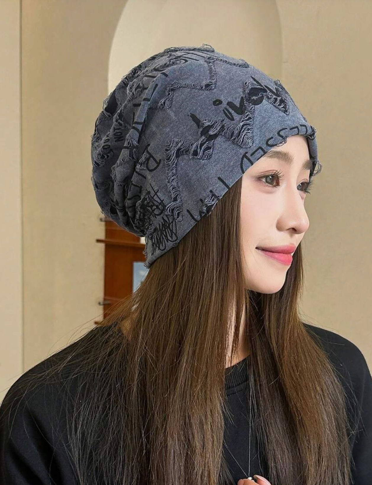 Adjustable Velvet Ripped Beanie