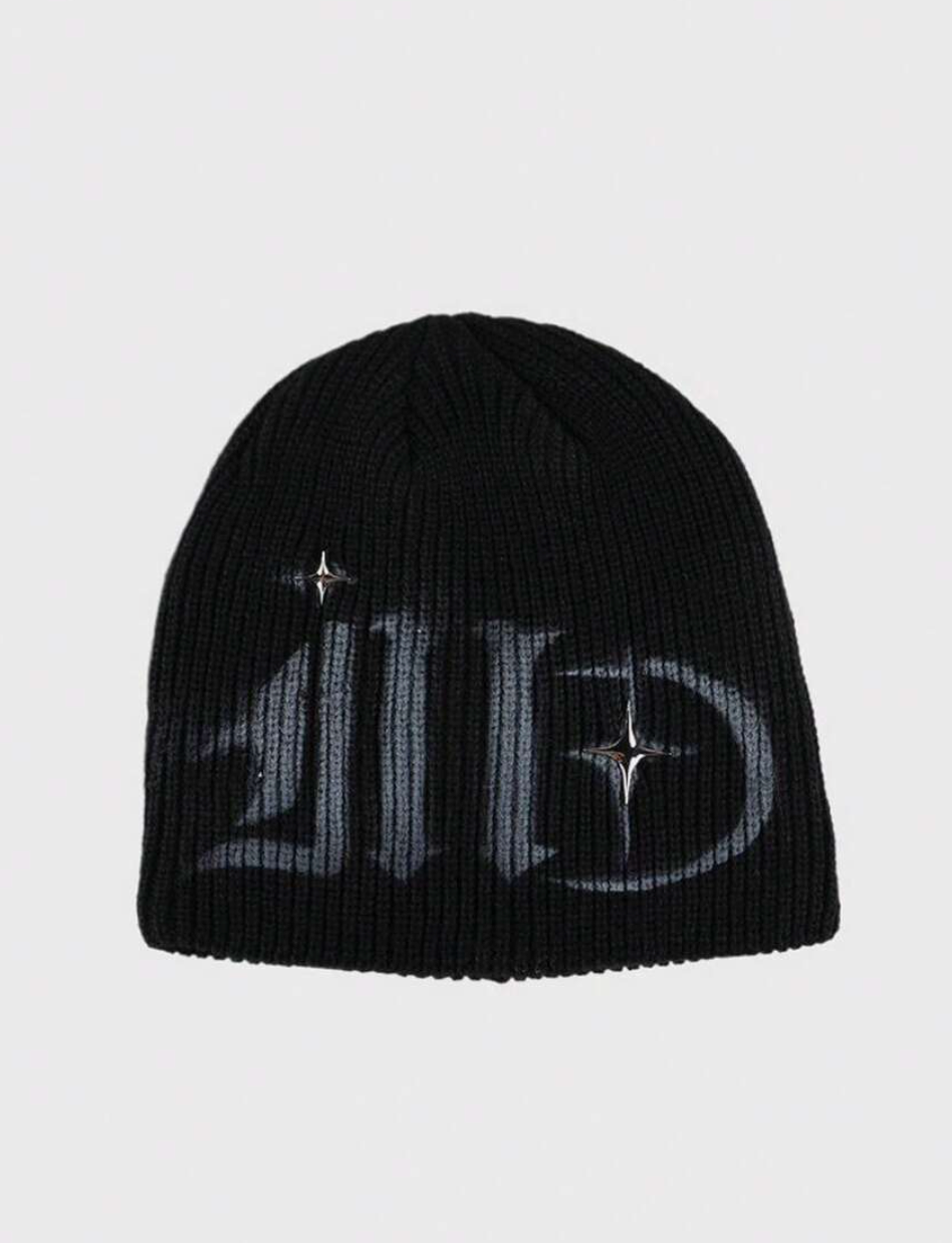 Graffiti-Style Star Knit Beanie