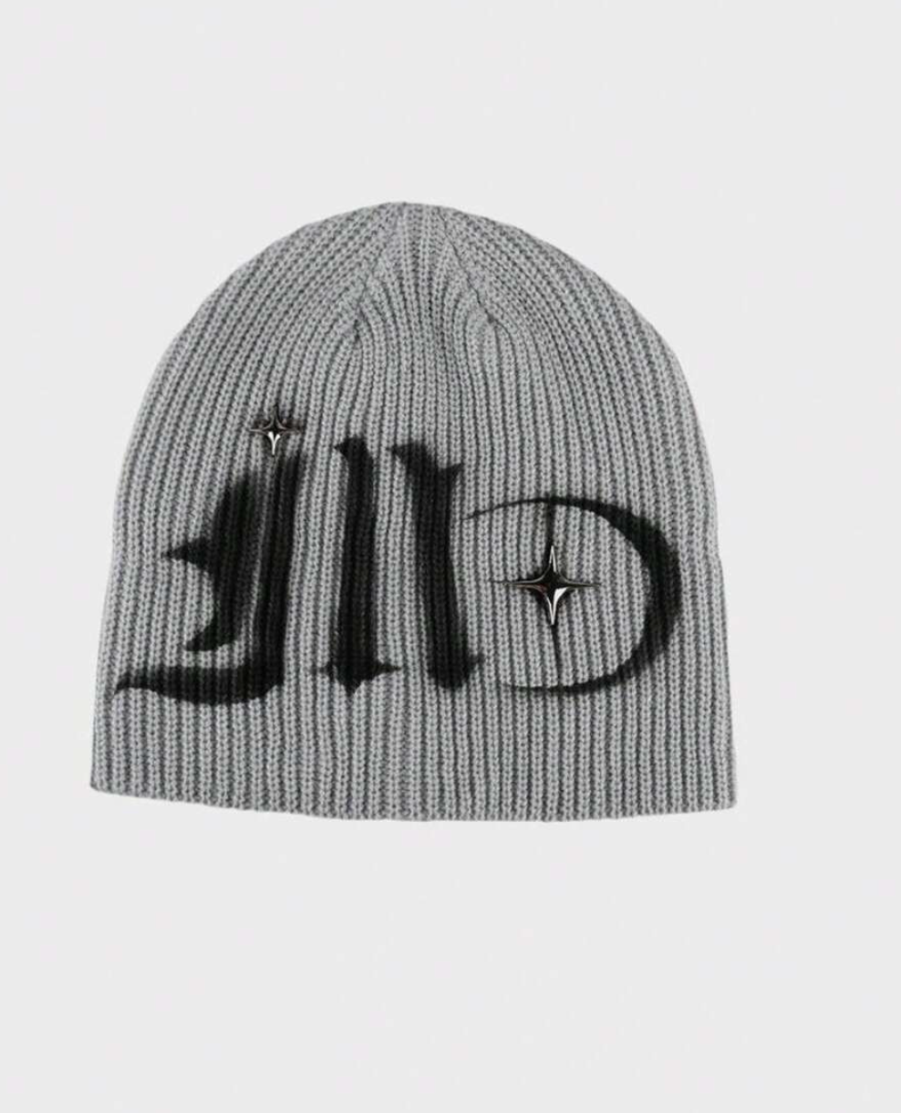 Graffiti-Style Star Knit Beanie