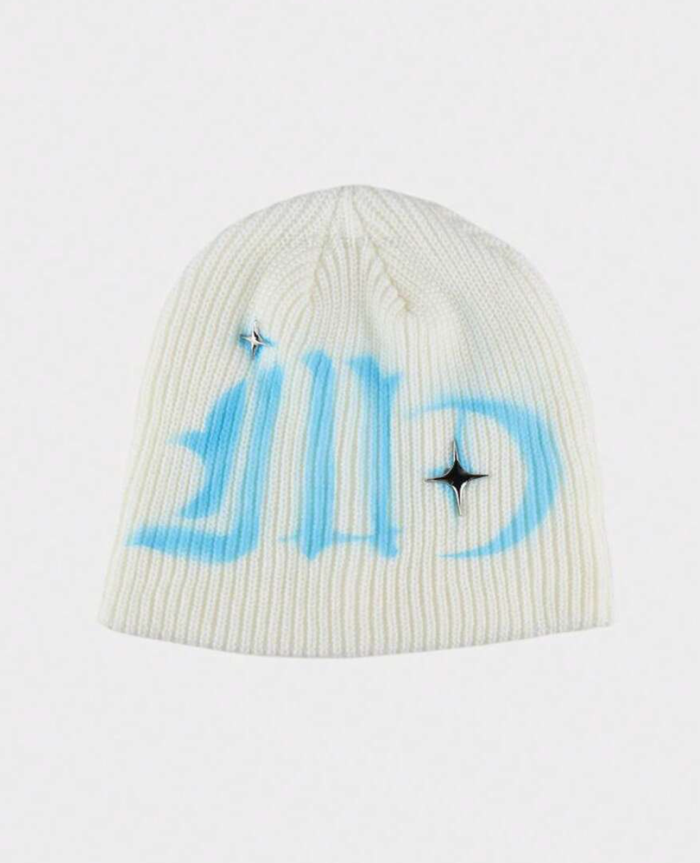 Graffiti-Style Star Knit Beanie