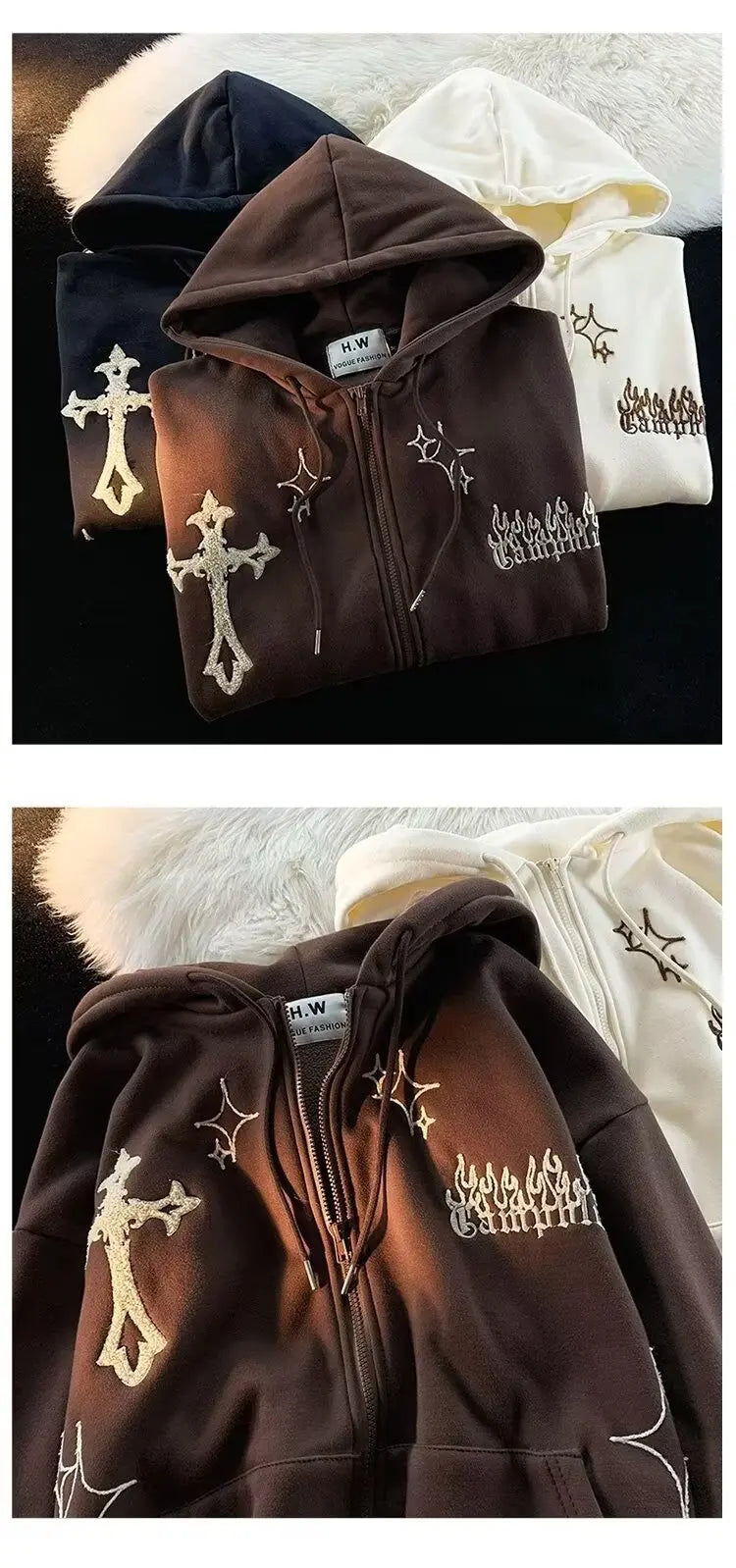 Embroidered Cross Zip-Up