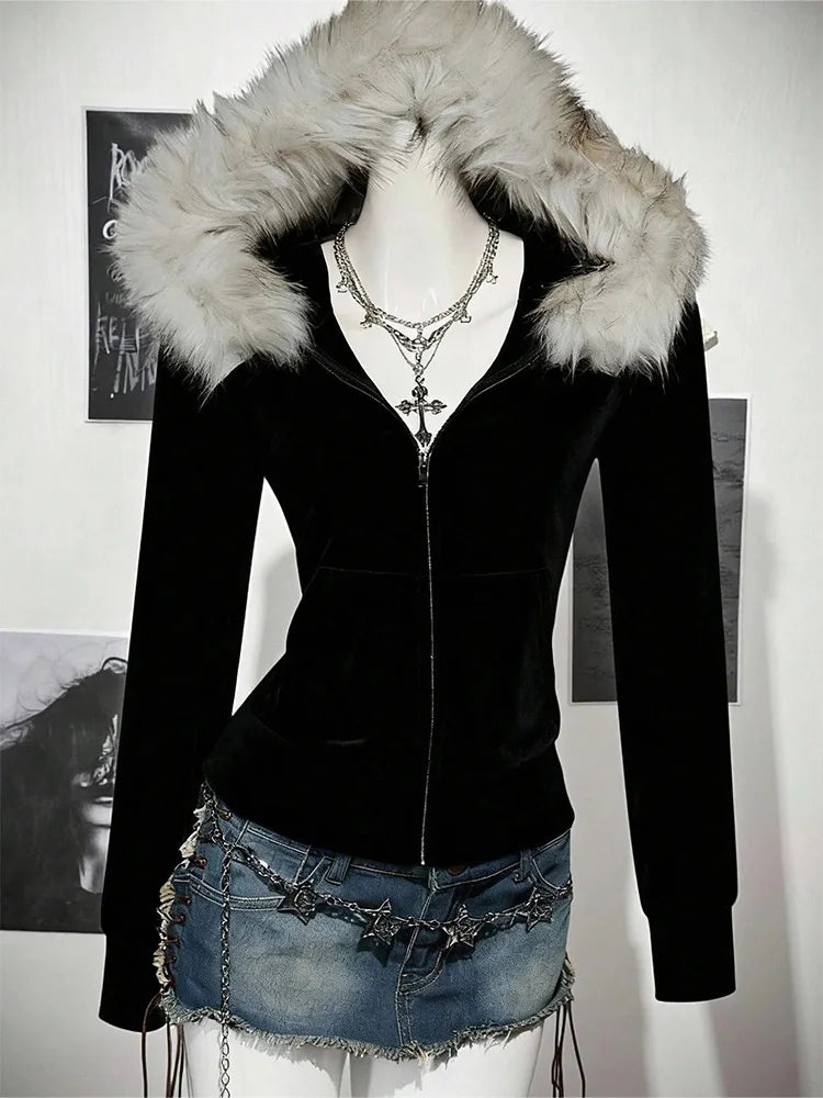 Suede Fur Hooded Zip-up